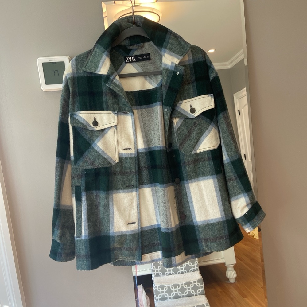 Zara Green and Cream Plaid Jacket